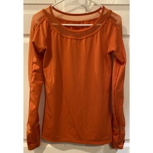 Oiselle Womens Orange Small Long Sleeve Activewear Top Shirt Mesh Thumbholes J7